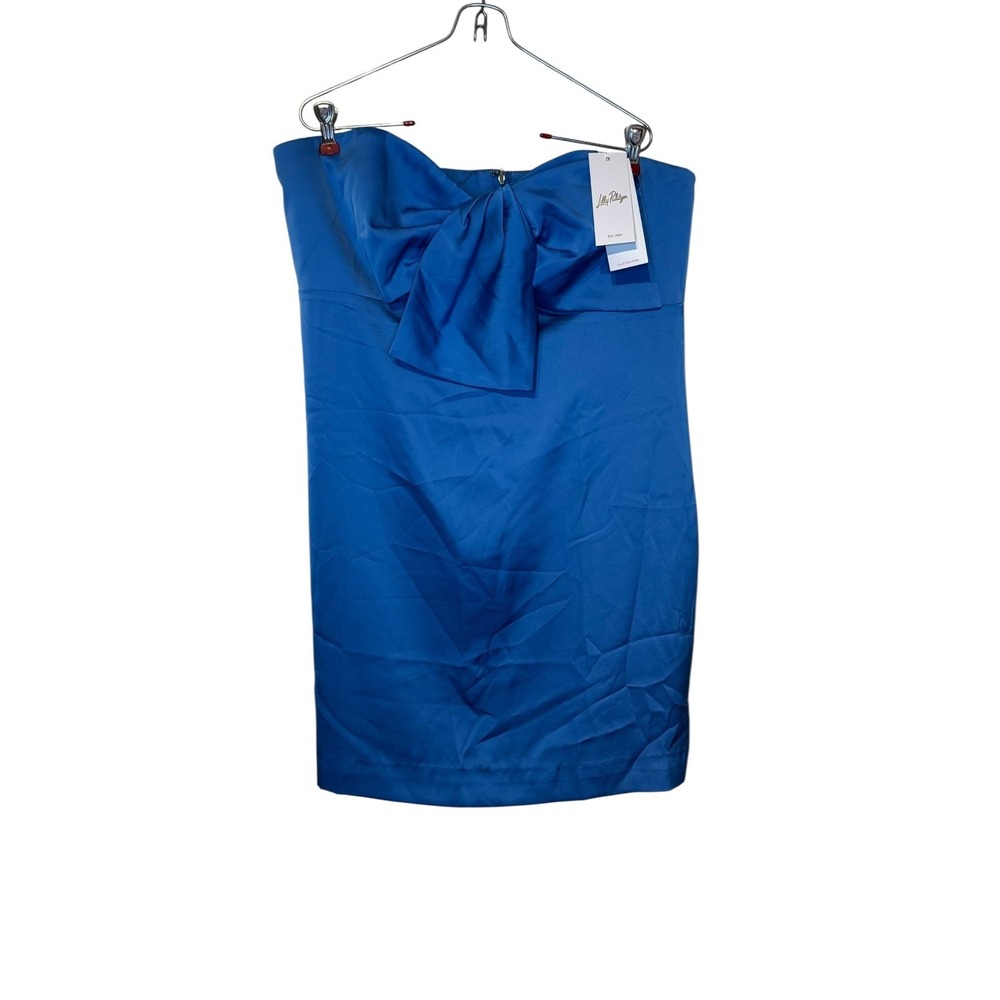 Lilly Pulitzer Women's Dress Mini Carlynn Strapless Satin Bow Morelle Blue Sz.12